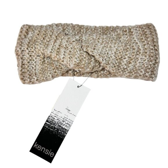 NWT Kensie Twist Knit Headband Cream Sequin Detailed Fall Winter Accessories - Picture 3 of 9